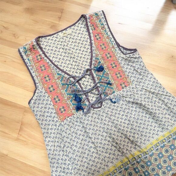 House of Harlow Quilted Boho Printed Paisley Cream Tie Sleeveless XS - Picture 2 of 6